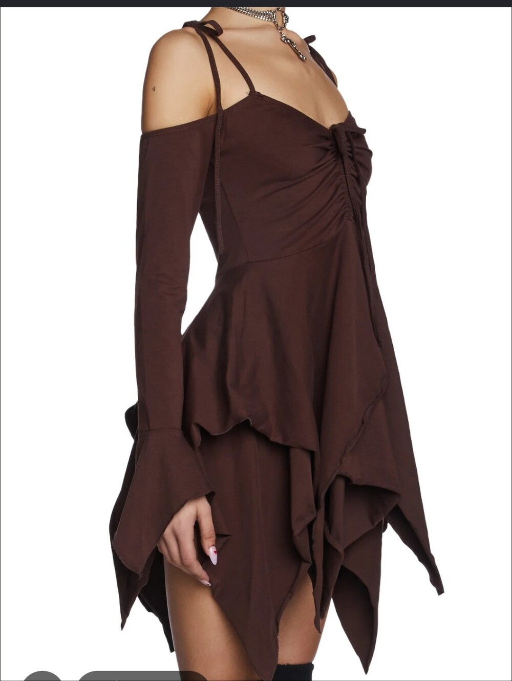 Current Mood Dolls Kill Brown Handkerchief Hem Mini Dress small NWT dark fairy